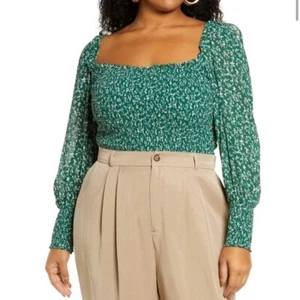 NWT Reformation Pinto Floral Long Sleeve Square Neck Top in Parsley size 2X - Picture 1 of 11