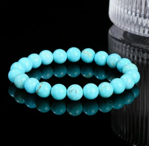 NEW Natural 8mm Aquamarine Stone Bracelet Aqua Crystal Stretch Bracelet Handmade - Picture 1 of 1