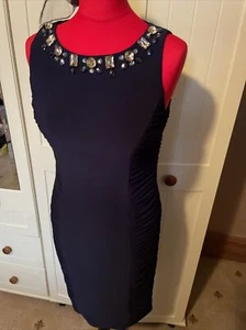 UNTOLD Ladies Navy Blue Sleeveless Ruched Beaded Knee Length Dress Size 10 - Picture 1 of 8