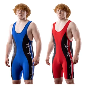 Matman Beijing Wrestling Singlet Mens Boys Spandex Blend Red Blue Made in USA - Picture 1 of 25