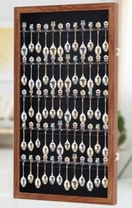 Spoon Display Case 60 Pcs Tea Souvenir Collection Walnut Holder Wall Rack Frame - Picture 1 of 15