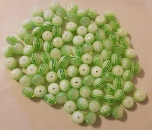 Lot of 100 Green Striped 12mm Round Resin Rainbow Beads Jewelry Crafts Macrame - Picture 1 of 2