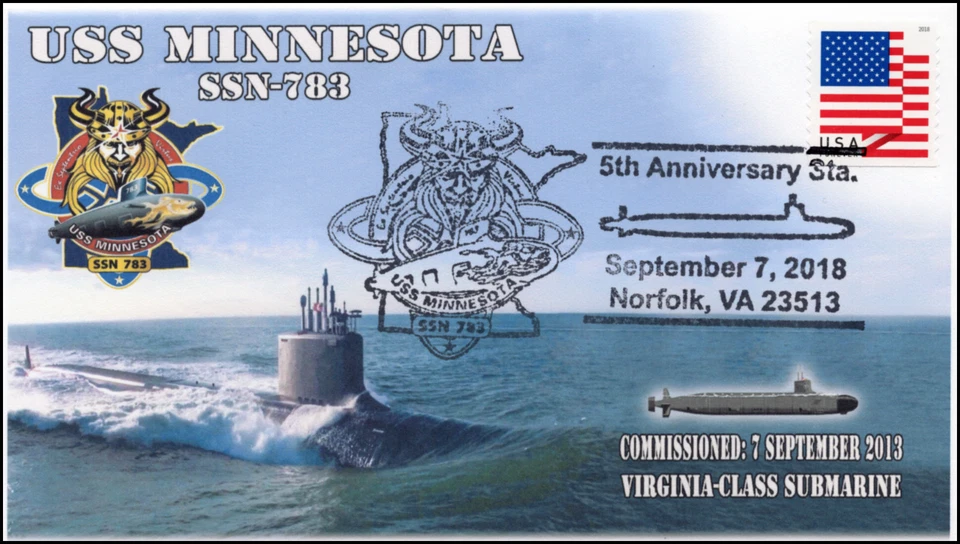 18-232, 2018, USS Minnesota, Pictorial Postmark, Event Cover, Submarine - Image 1 of 1