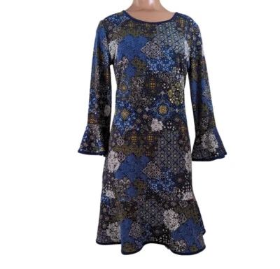 NUEVO CON ETIQUETAS MICHAEL MICHAEL KORS Mini Vestido Azul Marino Verdadero Paisley Florence Ajuste y Acampanado MEDIANO Foto 1 de 4