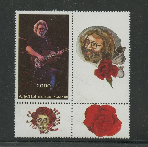 Jerry Garcia Grateful Dead Block Stamp Plus 3 Labels mnh Abkhazia Music Cover