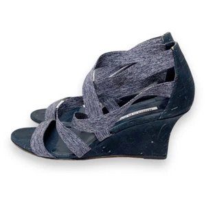Manolo Blahnik Glassa Crisscross Wedge Sandal, Blue Denim Women’s Sz 41 -US 10.5 - Picture 1 of 9