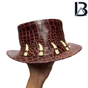 El dorado Deadman Biker Top Hat Gothic top Hat Steampunk top Hat Leather Top Hat - Picture 1 of 7