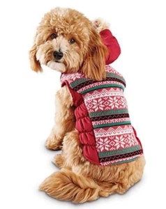 Petco Time For Joy ROSSO foderato in pile FAIRISLE GIACCA CON CAPPUCCIO cucciolo/cane XS - Foto 1 di 3