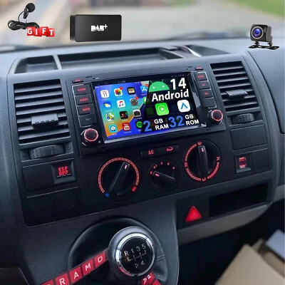 DAB+ Carplay Für VW T5 Transporter Touareg Autoradio Android 14 2+32G GPS Kamera - Bild 1 von 4