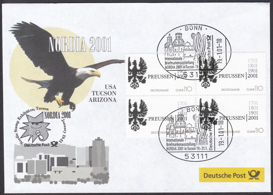 PEX0064 Intl. Stamp Exhibit. Germany Cover, NORDIA 2001, Tuscon, Architecture - Image 1 of 1