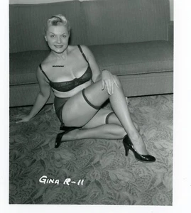 Vintage Risque Pinup Photo Gina R 11 Bra Stockings and Heels Irving Klaw - Picture 1 of 2