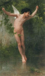 hand painted Oil painting William Adolf Broglie's' Cupid Flies Over the Water - Picture 1 of 2