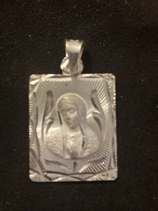 .925 Sterling Silver  Virgin Mary Square Pendant 1”x1” Approx - Picture 1 of 3