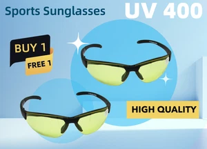 Fishing Sunglasses Matt black TR90 frame&temple, Yellow 2.0 mm pc lens, UV 400 - Foto 1 di 7