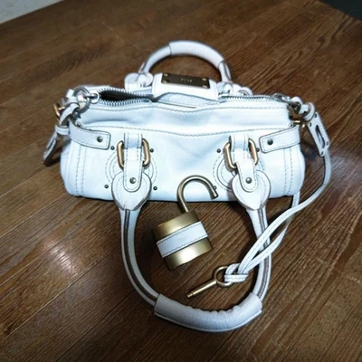 Auth Chloe Mini Paddington Handbag Shoulder Bag White Leather Y2K w/Padlock Key - Image 1 of 4