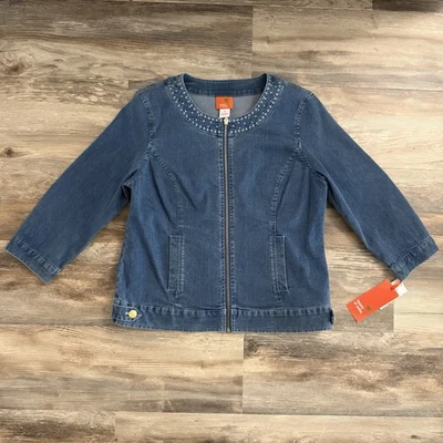 Chaqueta vaquera Hearts of Palm azul talla 8 nueva con etiquetas manga 3/4 con cuentas cremallera frontal para mujer Foto 1 de 4
