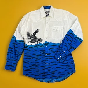 Cowboys Turtle Association Shirt Men's Large Pearl Snap Eagle Water Western - Picture 1 of 10