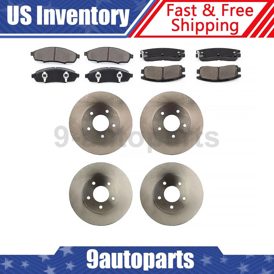 Rotores de freio dianteiro e traseiro + pastilhas de freio de cerâmica para 1995-1999 Chevrolet Lumina - Imagem 1 de 4