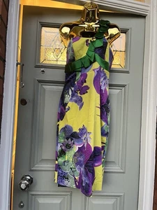 Vestido Lápiz Karen Millen Amarillo Tropical Floral Un Hombro Satinado Reino Unido 12 - Imagen 1 de 12