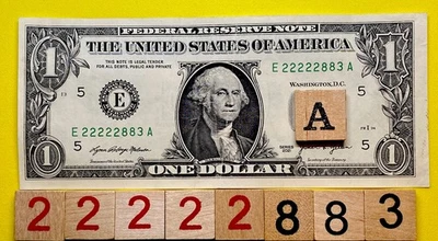 Solid Five in a Row Leading 2s Quints 8s Fancy Serial Number One Dollar Bill FW - Image 1 of 4