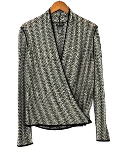 NIC+ZOE Four Way Convertible Cardigan Cotton Blend Black White Versatile Size L - Picture 1 of 11