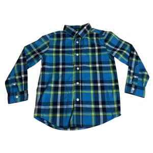 Camicia Cat & Jack a quadri in cotone con bottoni manica lunga blu ragazzo piccola 6/7 - Foto 1 di 6