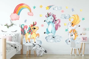 Dancing Happy Unicorn Rainbow Stars Removable Wall Decal Sticker Room Decor - Bild 1 von 6