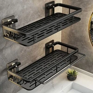 With fixed hook Bathroom Storage Shelves Wall Mount Storage Rack Kitchen - Picture 1 of 14