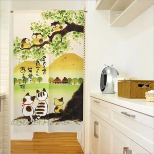 Tapiz colgante puerta habitación japonesa Noren puerta cortina armonía gato feliz búho - Imagen 1 de 4