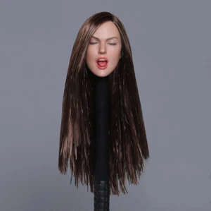 1/6 Female Head Sculpt Dark Brown Hair Sexy Tongue for 12" Phicen Figure Body - Picture 1 of 2