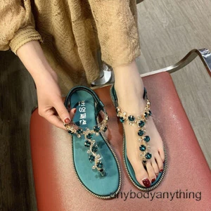 Flip Flops Strass Zehen Sandalen Damen Flache Sandalen Damenschuhe 35-41 - Bild 1 von 27