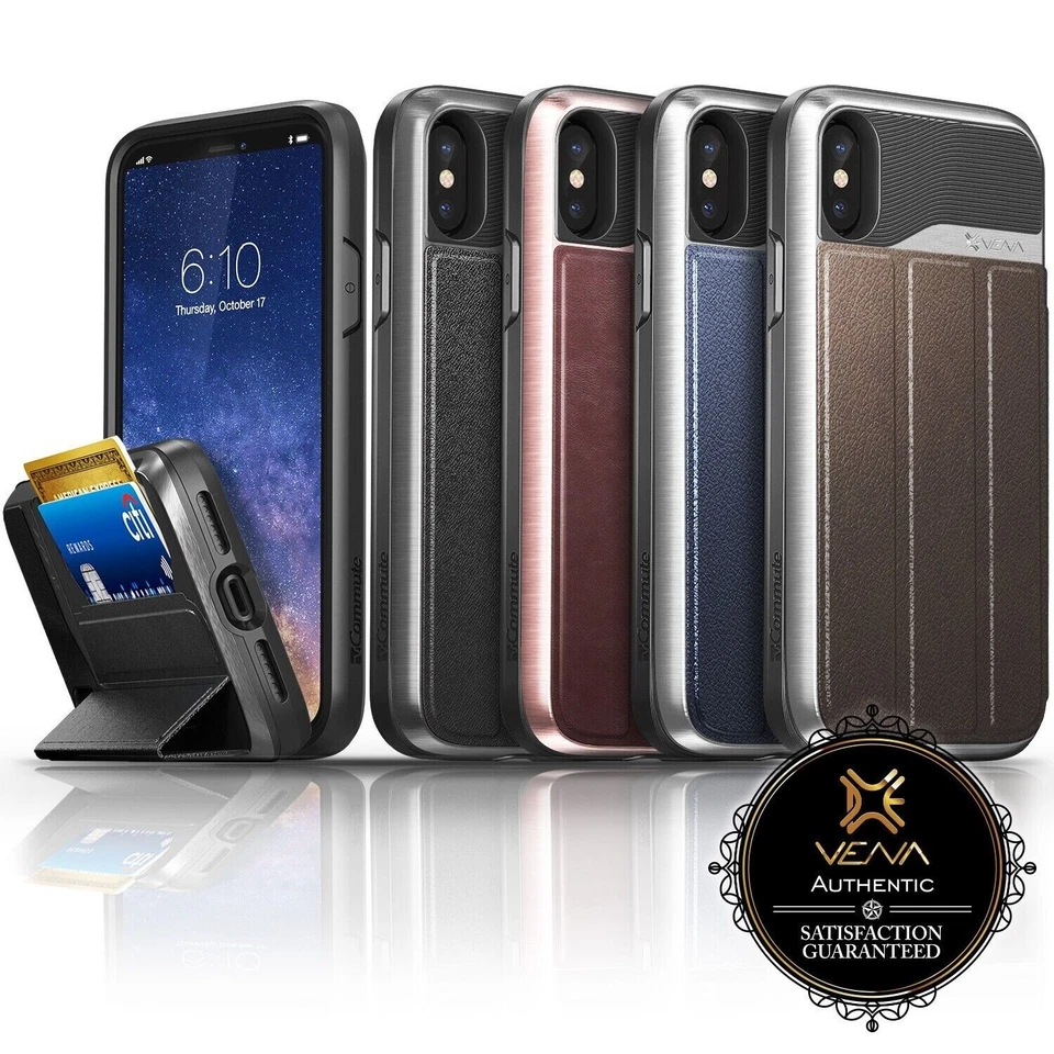 For iPhone XS X Vena【vCommute】Leather Wallet Card Slot Dual Layer Stand Case - Image 1 of 1