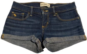 Abercrombie Kids Blue Denim Shorts Size 14 Rolled Cuffs Logo Patch Pockets - Picture 1 of 16