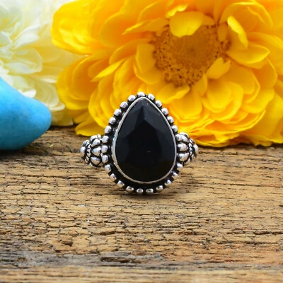 Belli Onice Nera Gemma 925 Argento Sterling Handmade Anello Tutte le Taglie - Immagine 1 di 3