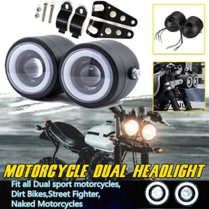 Motorcycle Twin Dual Headlight Double Headlamp w/Bracket For Harley Cafe Racer - Bild 1 von 9