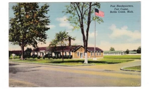 Fort Custer quartier generale / Battle Creek Michigan cartolina d'epoca in lino - Foto 1 di 2