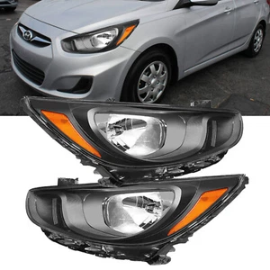 Headlights Headlamps Black Housing For Hyundai Accent 2012 2013 2014 Left+Right - Picture 1 of 14