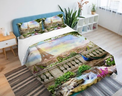 Taies d'oreiller de lit 3D Tour Eiffel B3223 housse de couette Queen King Amy 23 - Photo 1/4