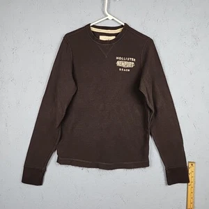 Hollister Sweatshirt Mens XL Brown Waffle Knit Thermal Newport Beach Logo Preppy - Picture 1 of 8