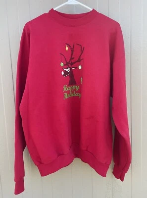 McDonald’s Employee Crew Christmas Sweatshirt Reindeer Happy Holidays Sz L Hanes - Image 1 of 4