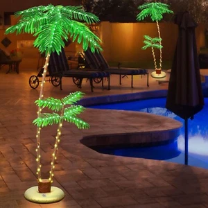 6FT Lighted Palm Trees Outside Patio, LED Fake Artificial Tree Lights w/8 Modes - Picture 1 of 5
