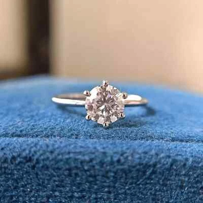 Anillo de plata 925 con diamantes naturales certificados de 1 quilate VS1/redondos/blancos para regalo de Navidad Foto 1 de 4