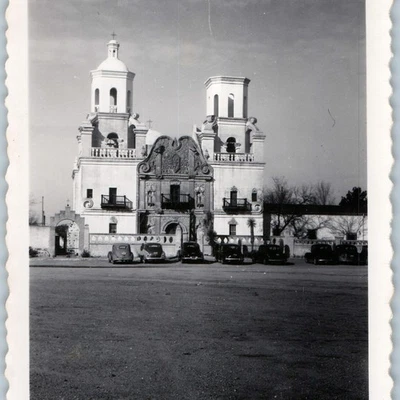 c1940s Mission San Juan Capistrano Church Snapshot Photo Twin Towers Cars - Image 1 of 3