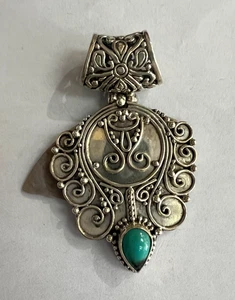 COLGANTE DESLIZANTE VINTAGE DE TURQUESA ORNAMENTADO Y PLATA ESTERLINA - Imagen 1 de 5