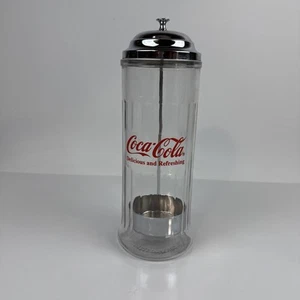 Coca-Cola schwerer Glas Strohhalm Halter Spender Chrom Deckel 1992 Coke Diner - Bild 1 von 9