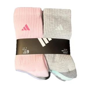 Adidas 6 Pack Multicolored Crew Socks Sz Large 5Y-7Y Cushioned Climacool NEW - Picture 1 of 3