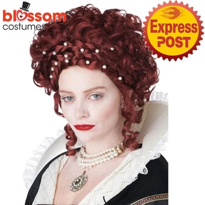W870 Queen Elizabeth Lady Royal England Renaissance Victorian Costume Wig Pearl - Image 1 of 4