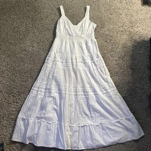 Vestido boho Style & Co de algodón blanco para mujer talla pequeña 8P cuello en V con correas - Imagen 1 de 21