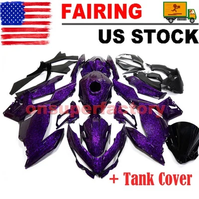 US Purple Forged Carbon Fiber Fairing Kit +Tank For Kawasaki Ninja 400 2018-2023 Foto 1 de 4