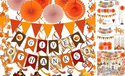 Bandera de papel de hoja de arce calabaza Give Thanks triángulo bandera banderín naranja 1 Foto 1 de 4